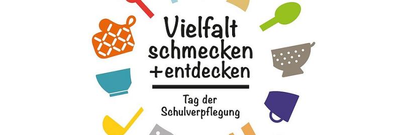 Logo Tag der Schulverpflegung - Buntes Motiv mit Tellergrafik, Besteck und Sch
